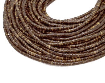 3-4mm Natural Brown Coconut Shell Heishi Beads - Waxed - 23 inch strand