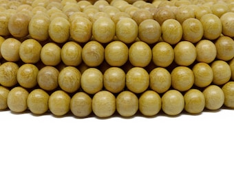 8mm Nangka Jackfruit Round Premium Wood Beads - Waxed - 15 inch strand