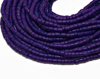 3-4mm Royal Purple Coconut Shell Heishi Beads - Dyed and Waxed - 23 inch strand