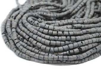 3-4mm Dark Gray Grey Coconut Shell Heishi Beads - Dyed and Waxed - 23 inch strand