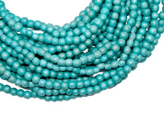 4-5mm Turquoise Round Wood Beads - Dyed and Waxed - 15 inch strand