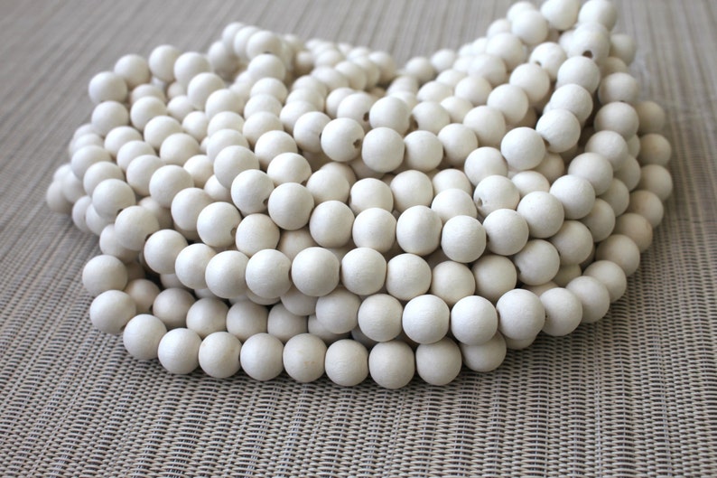 10mm White Cream Ivory Colored Natural Round Wooden Beads Bleached 15 inch strand High Quality Wood Jewelry Craft Supply image 4