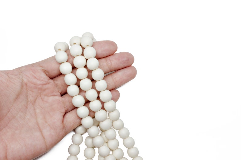 10mm White Cream Ivory Colored Natural Round Wooden Beads Bleached 15 inch strand High Quality Wood Jewelry Craft Supply image 2