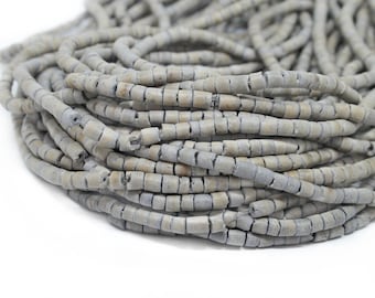 3-4mm Light Gray Coconut Shell Heishi Beads - Dyed and Waxed - 23 inch strand