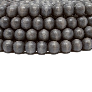 8 mm donkergrijs grijze ronde houten kralen - geverfd en gewaxt - streng 15 inch