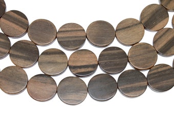 20mm Tiger Kamagong Ebony Coin Premium Wood Beads - Waxed - 15 inch strand