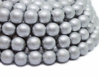 MARKDOWN 70% - 10mm Metallic Silver Painted Round Wood Beads - 15 inch strand