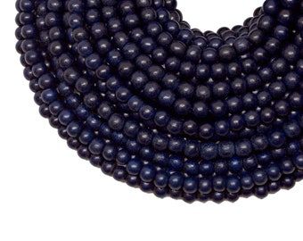 6mm Navy Blue Round Wood Beads - Dyed and Waxed - 15 inch strand