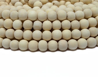 8mm Unfinished Natural Beige Round Wood Beads - 15 inch strand