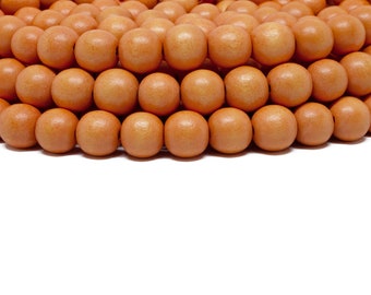 12mm Bright Orange Round Wood Beads Dyed and Waxed 15 inch strand