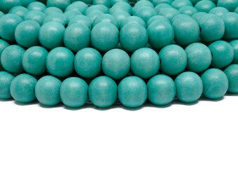 12mm Turquoise Round Wood Beads - Dyed and Waxed - 15 inch strand