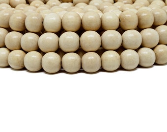 12mm Natural Beige Round Wood Beads - Waxed - 15 inch strand