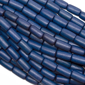 15X8mm Tube Blue Wood Beads - Dyed and Waxed - 15 inch strand