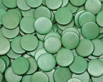 20mm Green Flat Round Coin Wooden Discs - No Hole- Dyed and Waxed - 20 pieces