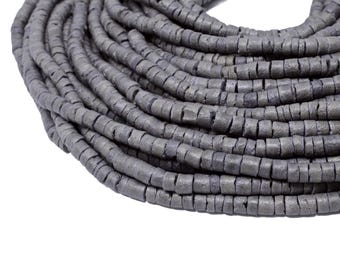 4-5mm Dark Gray Coconut Heishi Beads - Dyed and Waxed - 23 inch strand