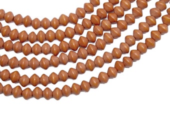 MARKDOWN 70% - 8mm Burnt Orange Saucer Bicone Wood Beads - Dyed and Waxed - 15 inch strand