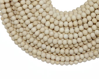 6mm Unfinished Natural Beige Round Wood Beads - 15 inch strand