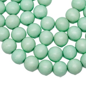 15mm Hemlock Mint Pastel Green Round Wood Beads - Dyed and Waxed -15 inch strand