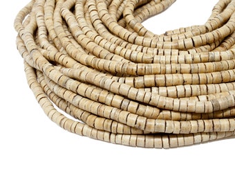 4-5mm Natural Beige Coconut Shell Heishi Beads - Waxed - 23 inch strand
