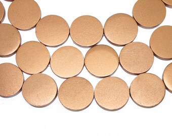 25mm Metallic Copper Flat Round Coin Wood Beads - Painted - 15 inch strand