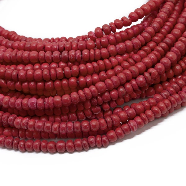 2-3mm Cayenne Red Coconut Shell Pucalet Rondelle Beads - Dyed and Waxed -15 inch strand
