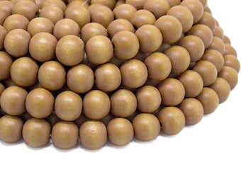 MARKDOWN 70% - 10mm Mustard Yellow Round Wood Beads - Dyed and Waxed - 15 inch strand