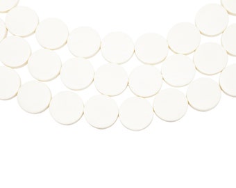 20mm White Ivory Cream Flat Round Coin Wood Beads -Bleached - 15 inch strand