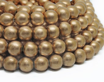 10mm Metallic Gold Natural Round Wooden Beads - Painted Coated Wood - 15 inch strand - Nontarnish Top Quality Lightweight Jewelry Supplies