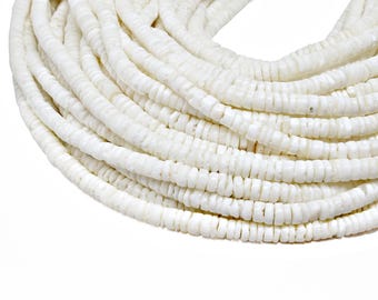 4-5mm White Litub Shell Heishi Beads - Natural Color Seashell - 23 inch strand