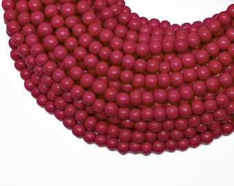 6mm Cayenne Red Bright Red Round Wood Beads - Dyed and Waxed - 15 inch stand