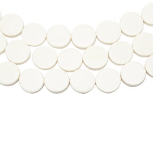 15mm White Ivory Cream Flat Round Coin Wood Beads - Bleached - 15 inch strand