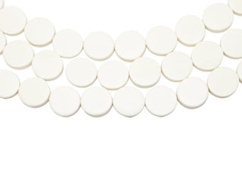 15mm White Ivory Cream Flat Round Coin Wood Beads - Bleached - 15 inch strand