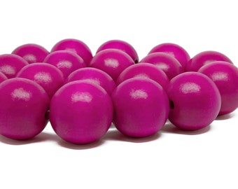 20mm Hot Pink Fuchsia Pink Round Wood Beads - Dyed and Waxed - 10 pcs.