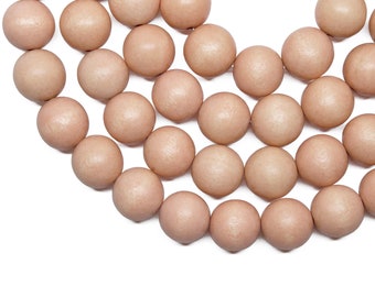 15mm Sand Beige Apricot Round Wood Beads - Dyed and Waxed - 15 inch strand