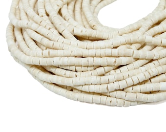 3-4mm White Ivory Coconut Shell Heishi Beads - Bleached - 23 inch strand