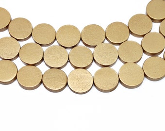 15mm Metallic Gold Flat Round Coin Wood Beads - Painted - 15 inch strand