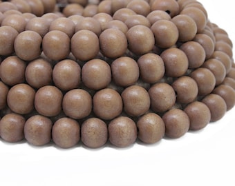 10mm Light Brown Round Wood Beads - Dyed and Waxed - 15 inch strand