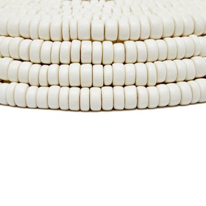 8mm White Ivory Pucalet Rondelle Spacer Disk Wood Beads - Handmade Light Cheesewood Craft Supply - Blanchi - Fil de 15 pouces