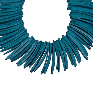40mm Teal Blue Coconut Shell Sticks - Dyed and Waxed - 15 inch strand