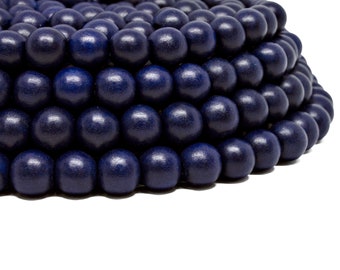 10mm Navy Blue Round Wood Beads - Dyed and Waxed - 15 inch strand