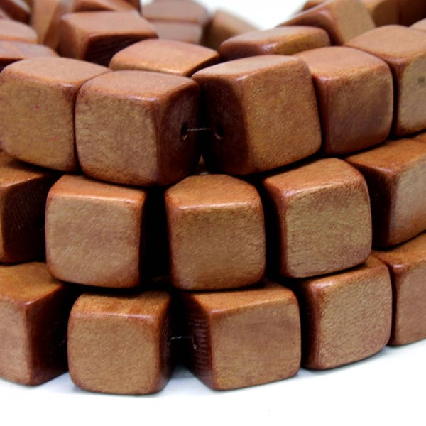 MARKDOWN 70% - 15mm Caramel Brown Cube Wood Beads - Dyed and Waxed - 15 inch strand