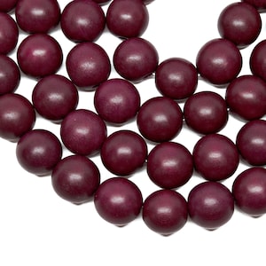 15mm Burgundy Red Round Wood Beads - Dyed and Waxed - 15 inch strand