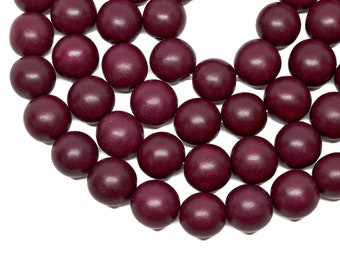 15mm Burgundy Red Round Wood Beads - Dyed and Waxed - 15 inch strand