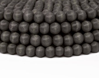 8mm Dark Gray Grey Round Wood Beads - Dyed and Waxed - 15 inch strand