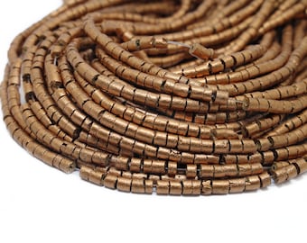 MARKDOWN 70% - 3-4mm Metallic Copper Heishi Coconut Beads - Painted - 23 inch strand