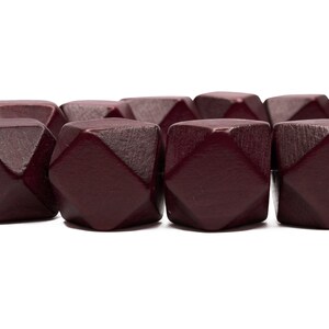 20mm Burgundy Red Geometric Polygon Wood Beads - Dyed and Waxed - 10 pcs.