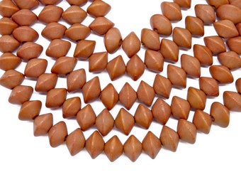 MARKDOWN 70% - 12mm Burnt Orange Saucer Bicone Wood Beads - Dyed and Waxed - 15 inch strand