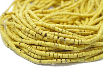 3-4mm Canary Yellow Coconut Shell Heishi Beads - Dyed and Waxed - 23 inch strand