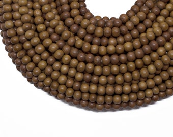 6mm Madre de Cacao Kakawate Round Premium Wood Beads - Waxed - 15 inch strand