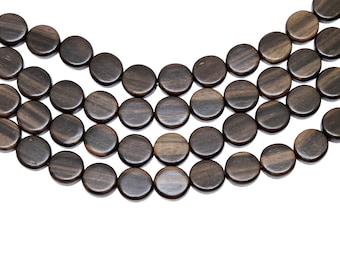 10mm Tiger Kamagong Ebony Coin Premium Wood Beads - Waxed - 15 inch strand